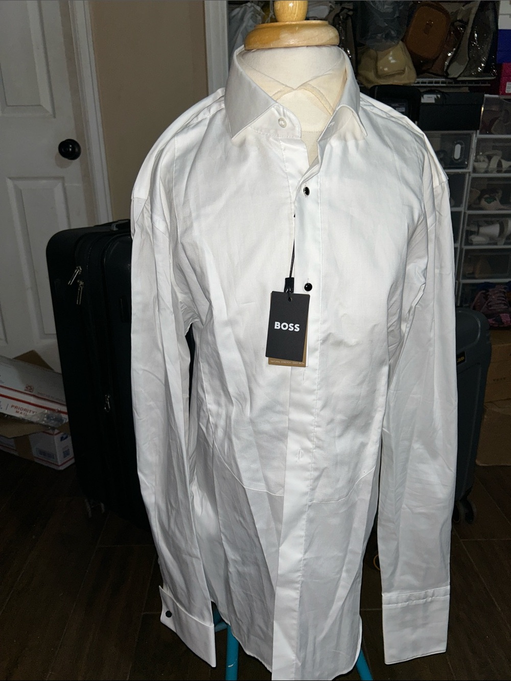 BOSS White Men's Long-Sleeve tuxedo Dress Shirt - Spread Collar